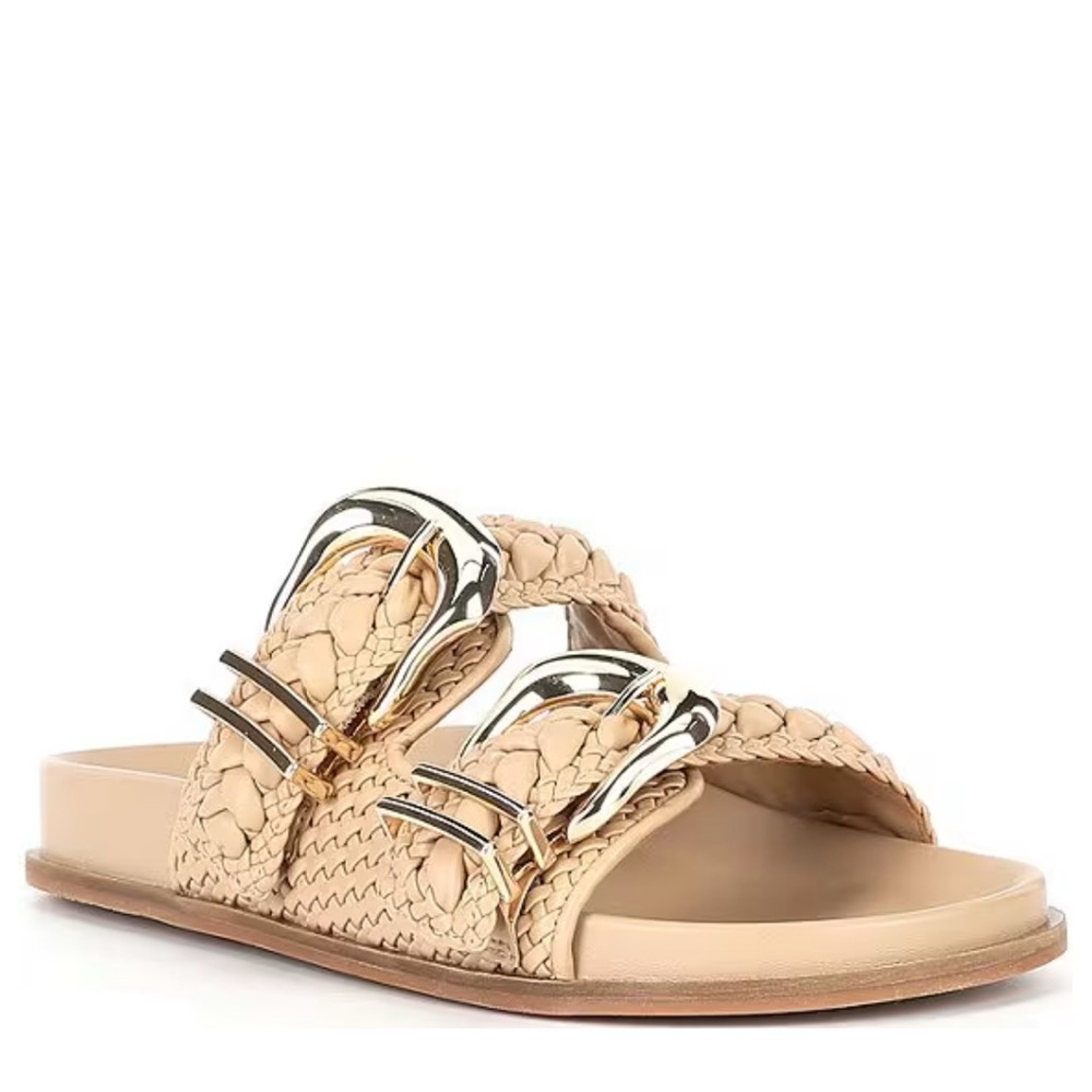 Gianni Bini Tan Sandals with Gold Buckles